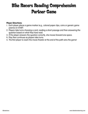 Bike Racers Reading Comprehension <br/>Partner Game