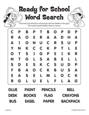 Ready for School Word Search