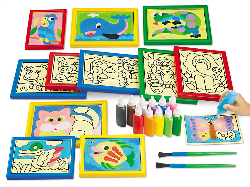 Sprinkle,Stick Coloring Designs 8 Sheets Color Sand Art Kids Painting Kit Peel 