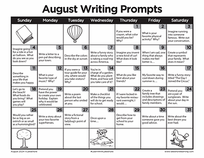 August Writing Prompts | Journal Prompts | Lakeshore®