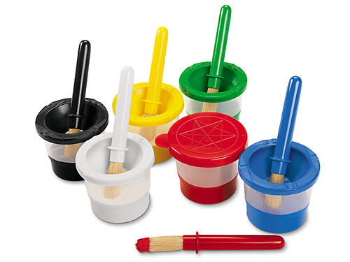 10 Pieces Children's No Spill Paint Cups With Colored Lids And 10 Pieces  Large Round Brush Set With Plastic Handles - Paint By Number Pens & Brushes  - AliExpress