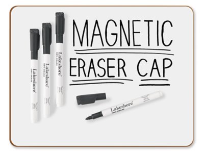 Magnetic Write & Wipe Markers with Eraser Caps - Set of 4 - Black