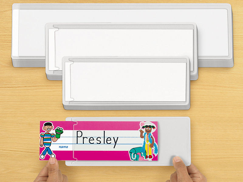 BAISDY 50Pcs Self-Adhesive Nameplate Pockets for Desks Classroom 13.38X4.7 Inch 