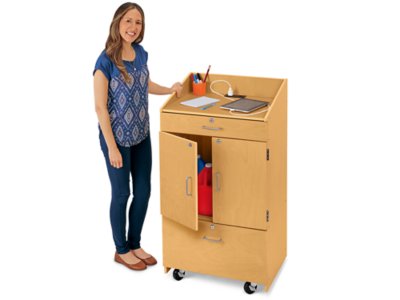 Classic Birch Mobile Locking Teacher Cabinet with Power at