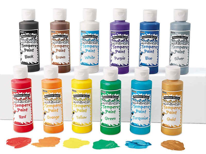 Lakeshore Fully Washable Liquid Tempera Paint - 4-Ounce Bottles - Set of 12 Colors