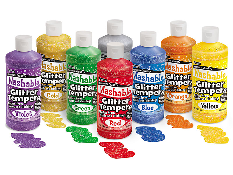 Washable Glitter Tempera Paint - Pint - Set of 8 Colors at Lakeshore