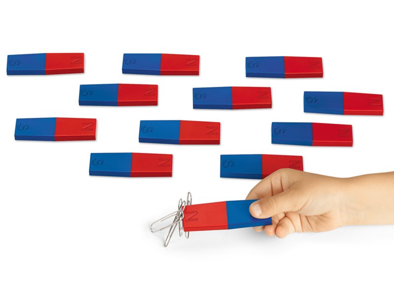 Bar Magnets, Set of 2 - Red & Blue, North / South Poles - Chrome Steel -  Includes Keepers - Perfect for Physics Classrooms & Magnetism Experiments 