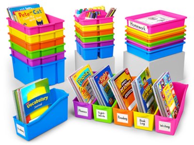 Chapter Book Library Bins™ With Dividers - Neon - 4 bins with dividers