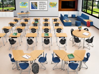 Modern Edge Mobile Trapezoid Student Desk with Book Box 