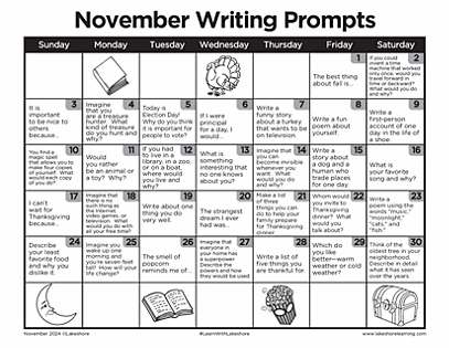 November Writing Prompts | Journal Prompts | Lakeshore®