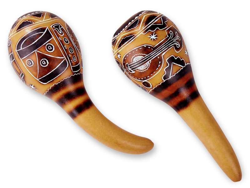 Painted Wooden Maracas decorated with Bells