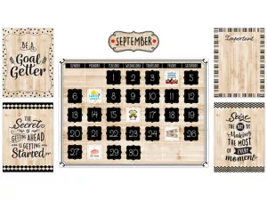 Black, White&nbsp;& Wood Calendar Bulletin Board Set