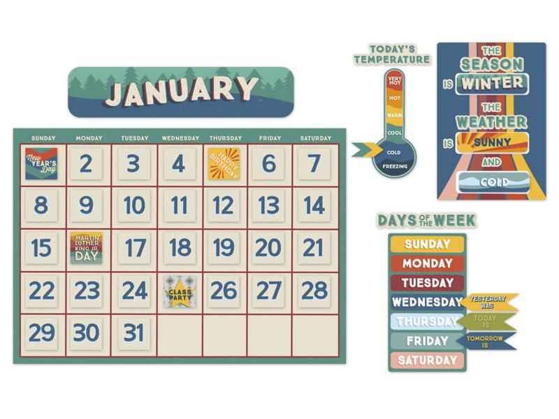 Chalkboard Brights Calendar Bulletin Board Set at Lakeshore Learning