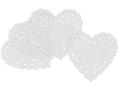 Strawberry Heart Shaped Doilies White 6 Inch Set of 12 — Accent Linens