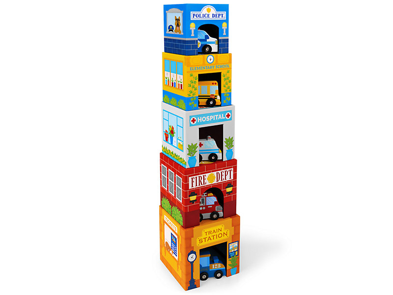 Stackables: Busy City Nesting Boxes & Wood Car Playset at Lakeshore Learning