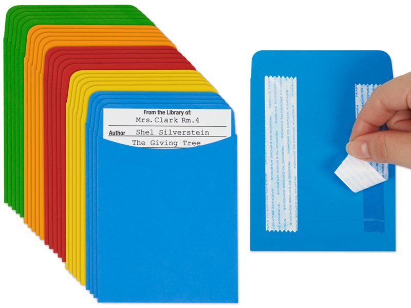  The Library Store Self-Adhesive Book Pockets Book Processing  with Date Grid 100 per Package : Office Products