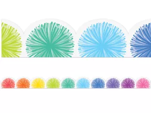 Colorful Poms Rainbow Scalloped Border
