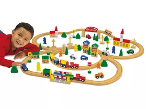 <span style="white-space: nowrap;">100-Piece</span> Wooden Train Set