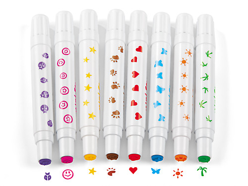 different colours 8 Stamper Markers Stamp on each pen Star, Smiley, Heart 