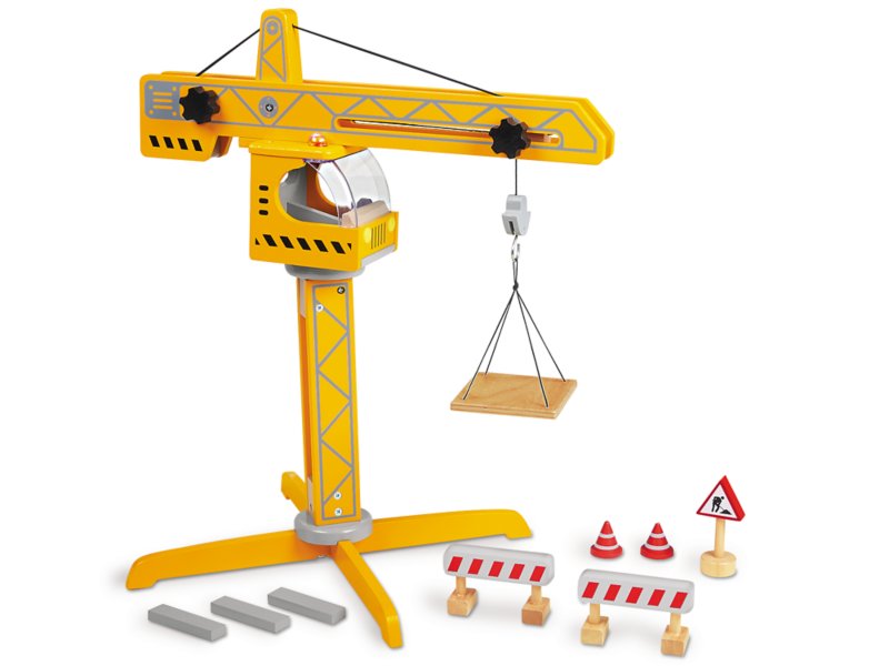 Kids DIY Construction Play Set Wooden Tower Crane Toy With Street Roller  W04A594